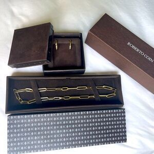 Roberto Coin necklace & Earrings. Both 18K and 18” necklace.